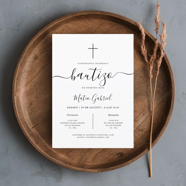 Invitation Simple moderne Espagnol Invitación De Bautizo Blan (Créateur téléchargé)