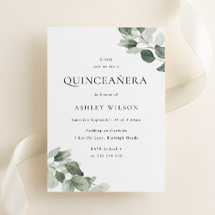 Invitation Simple moderne Feuille verte Quinceanera 15e anniv