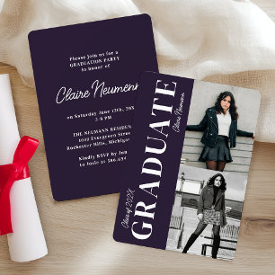 Invitation Simple moderne foncé violet photo fête de graduati