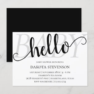 Invitation Simple moderne Hello Baby   Flourish Script Douche