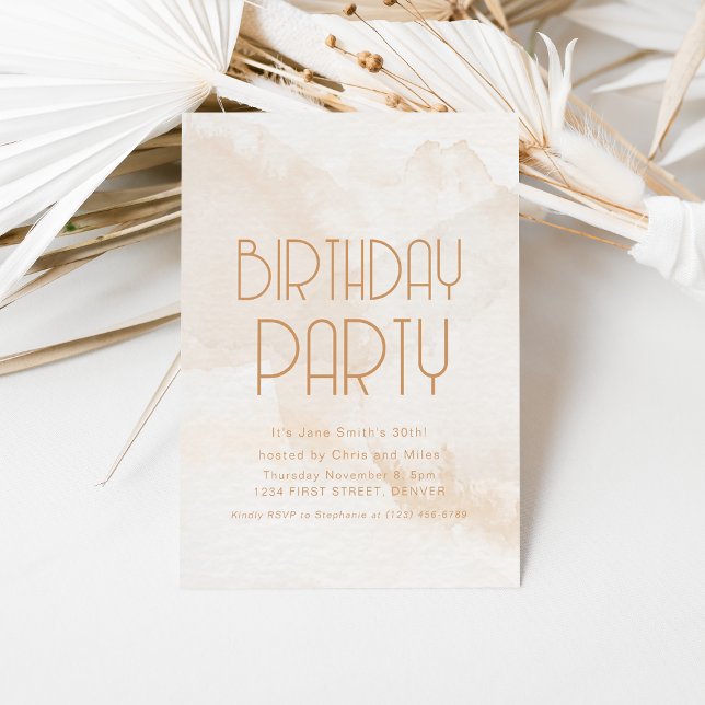 Invitation Simple moderne Joyeux Anniversaire Beige Invitatio (Créateur téléchargé)