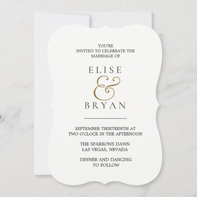Invitation Simple moderne Mariage blanc & or (Devant)