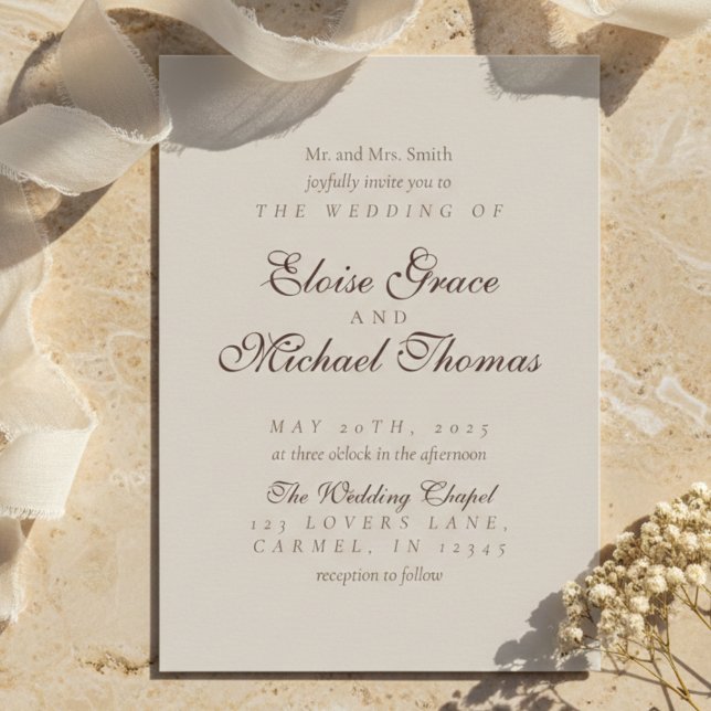 Invitation Simple Moderne Mariage Brun Mousse (Simple Modern Mousse Brown Wedding Invitation
)