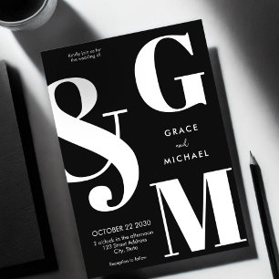 Invitation Simple moderne Mariage noir et blanc