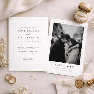 Invitation Simple Moderne Mariage Photo Noir et Blanc