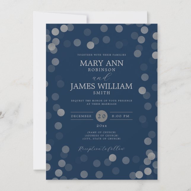 Invitation Simple moderne Mariage Silver Confetti Navy (Devant)