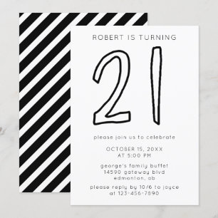 Invitation Simple moderne minimaliste 21e Anniversaire rayure