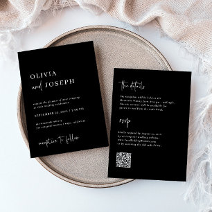 Invitation Simple moderne minimaliste noir tout en un Mariage