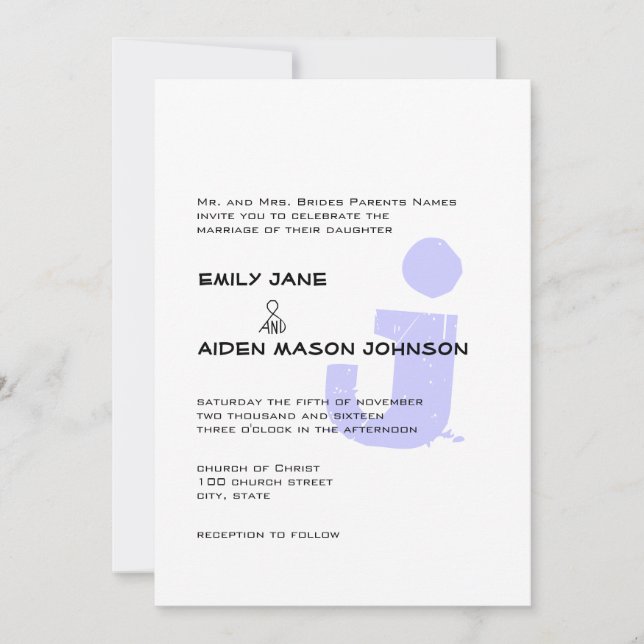 Invitation Simple moderne Monogramme Périwinkle Mariage (Devant)