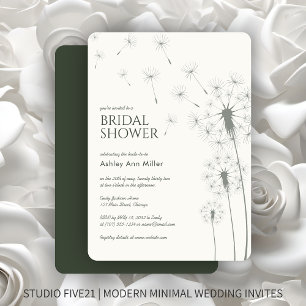 Invitation Simple moderne Moss Green Dandelion Fête des marié