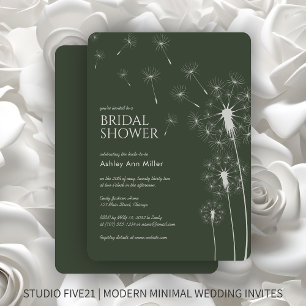 Invitation Simple moderne Moss Green Dandelion Fête des marié