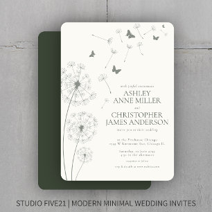 Invitation Simple moderne Moss Green Dandelion Mariage