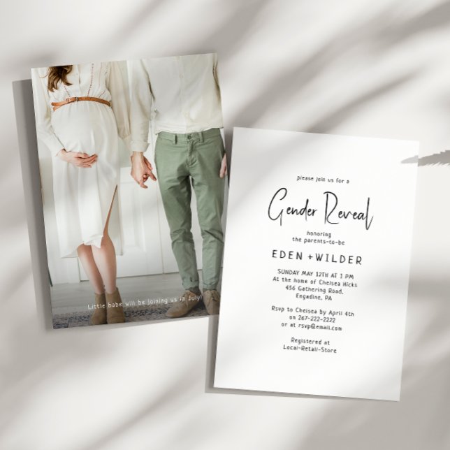 Invitation Simple moderne Neutral Baby Genre Reveillez Photo (Créateur téléchargé)