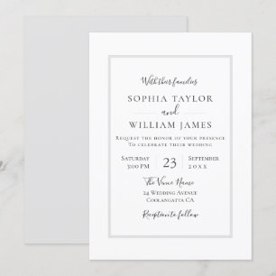 Invitation Simple moderne noir blanc gris Mariage de script