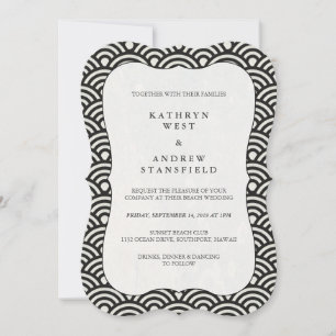Invitation Simple moderne Noir + Blanc Motif Mariage Invitati