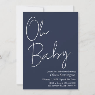 Invitation Simple moderne Oh Baby Baby shower bleu marine