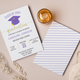 Invitation Simple Moderne Purple Gold Graduation