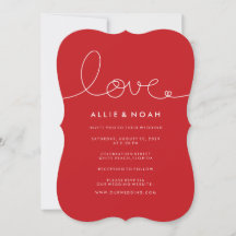 Simple moderne Red Loopy Love Coeur Mariage Invite