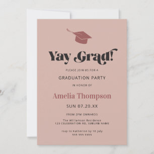 Invitation Simple Moderne Rose Gras Cap Party Graduation