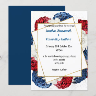 INVITATION SIMPLE MODERNE ROUGE BLEU GRAY FLORAL MARIAGE BLAN