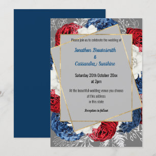 INVITATION SIMPLE MODERNE ROUGE BLEU GRAY MARIAGE FLORAL