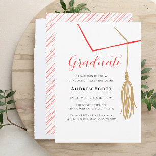 Invitation simple moderne rouge et blanc avec pomp