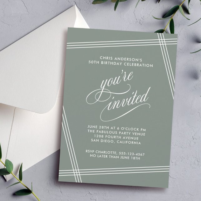 Invitation Simple moderne Sage Green 50e fête d'anniversaire (Available in both printed and digital download formats.)