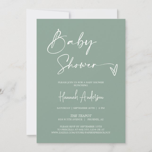 Invitation Simple moderne Sage Green Baby shower QR Code phot (Devant)