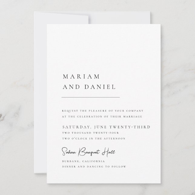 Invitation Simple Moderne Script de calligraphie Mariage blan (Devant)