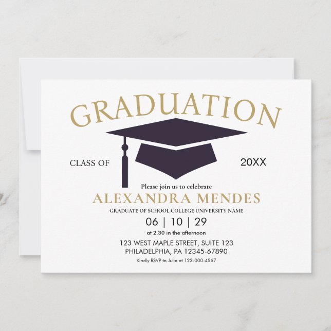 Invitation Simple moderne Simple Gold Script Graduation Party (Devant)