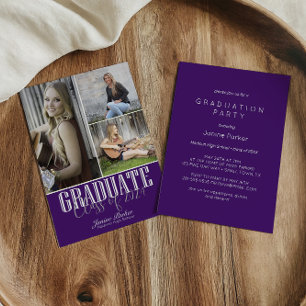 Invitation Simple moderne violet photo fête de graduation