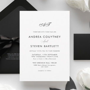 Invitation Simple Monogram Mariage Noir et Blanc