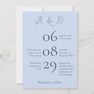 Invitation Simple Monogramme minimaliste Mariage bleu eau