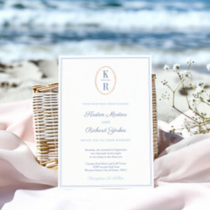 Invitation Simple Monogramme Naution Bleu Et Blanc De Mariage