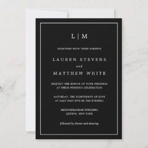 Invitation Simple Monogramme Noir Élégant de Mariage