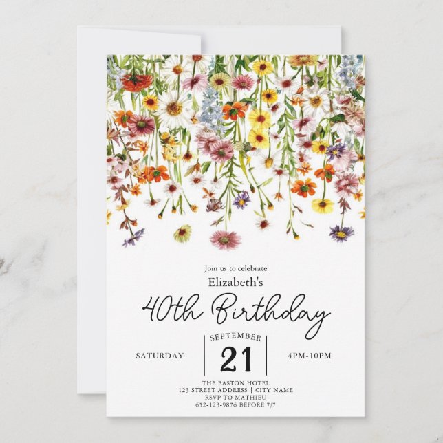 Invitation Simple Nature Fleurs sauvages 40e anniversaire (Devant)