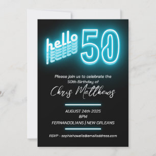 Invitation Simple Neon Blue 50e anniversaire