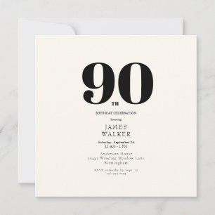 Invitation Simple Neutre 90ème Carré fête d'anniversaire