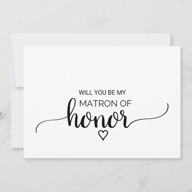 Invitation Simple Noir Calligraphie Matron D'Honneur Proposit (Devant)