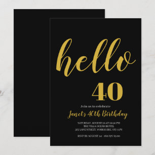 Invitation Simple Noir et Or Bonjour 40ème 50ème anniversaire