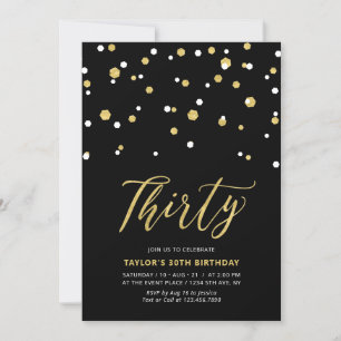 Invitation simple noir et or pour une fête d'anniv