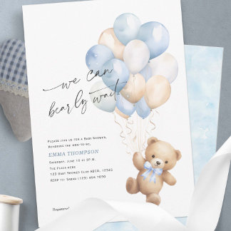 Invitation Simple Nous Pouvons Attendre Bleu Bébé Garçon Douc