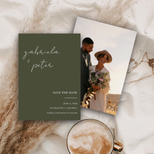 Invitation Simple Olive Green Photo Wedding Enregistrer La Da