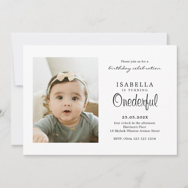 Invitation Simple ONEderful Photo Anniversaire (Devant)