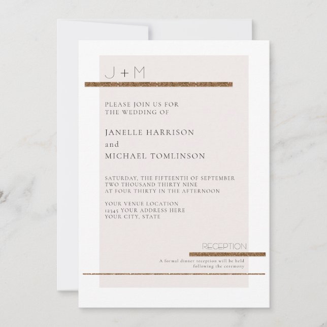 Invitation Simple Pale Blush Rose Gold Wedding (Devant)
