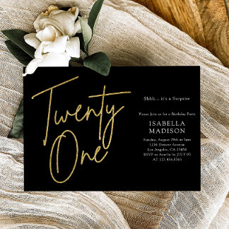 Invitation Simple Parties scintillant Noir et Or 21e annivers