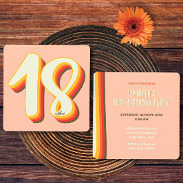 Invitation Simple Peach Moderne Rétro Groovy 18e Anniversaire