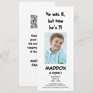 Invitation Simple Personal Photo 7th Birthday with QR Code