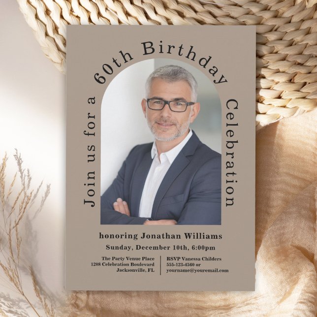 Invitation Simple Photo Arch 60e fête d'anniversaire (Order this popular 60th birthday invitation as printed invites or digital download!)