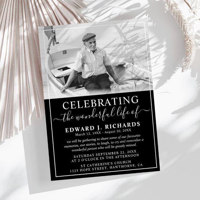 Invitation Simple photo Célébration de la vie funéraire Memor (Créateur téléchargé)